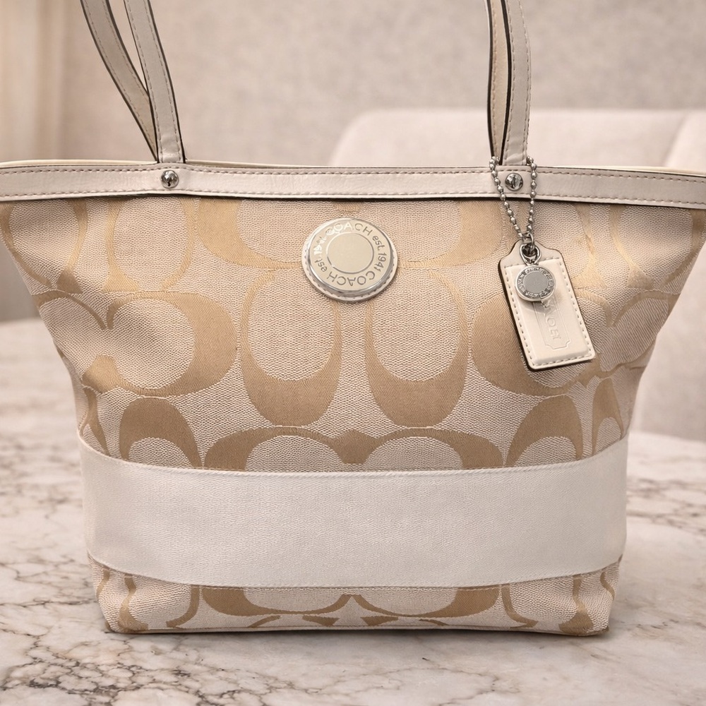 Coach Tan and Cream Signature Tote